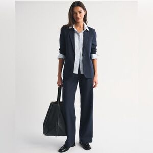 A&F Sloane Tailored Wide Leg Pant- Dark Indigo Pinstripe